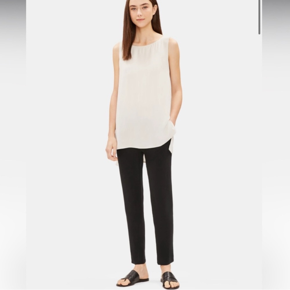 Eileen Fisher System Silk Georgette Crepe Slouchy Ankle Pant Small